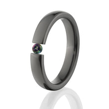 Black Zirconium Tension Set Ring, Mystic Topaz 4mm Ring