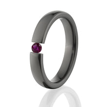 4mm Black Zirconium Ring, Tension Set Ruby Ring