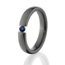 3mm Round Sapphire, Tension Set Ring, Black Zirconium