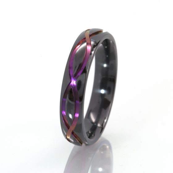 5mm Purple Anodized Ring, Infinity Symbol, Black Zirconium Ring