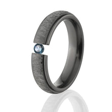 5mm Tree Bark Ring, Blue Topaz Ring, Black Tension Set