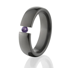 6mm Alexandrite Black Zirconium Ring, Tension Set Ring