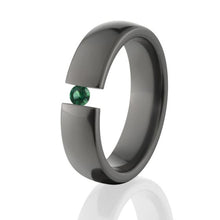 Black Zirconium Emerald Tension Set Ring