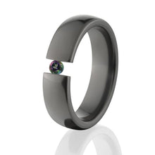 6mm Black Zirconium Ring, Mystic Topaz Tension Set Ring