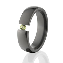 Peridot 6mm Black Zirconium Ring, Tension Set Ring