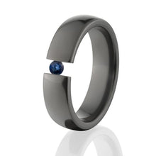Sapphire Ring, Tension Set, Black Zirconium Ring