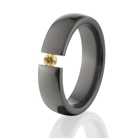 Ring, Tension Set Ring, Black Zirconium Ring
