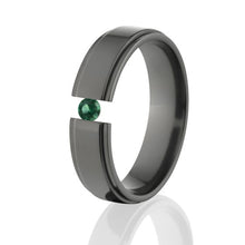 Black Emerald Ring, Tension Set Ring, 6mm Ring