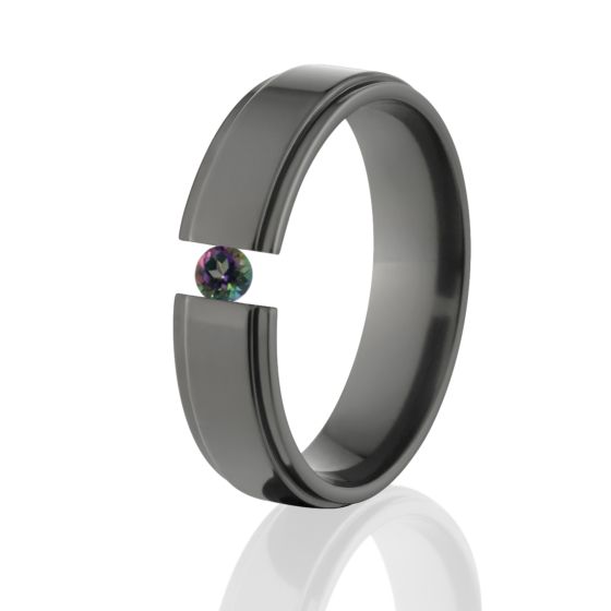 Black Mystic Topaz Ring, Black Zirconium, 6mm Ring