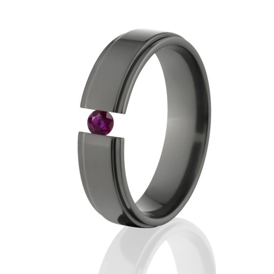 Gemstone, Black Zirconium Ring, Tension Set