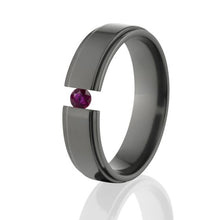 Gemstone, Black Zirconium Ring, Tension Set