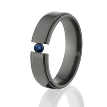 Sapphire Stone, Black Zirconium, Tension Set Ring