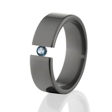 7mm Ring, Black Tension Ring, Blue Topaz