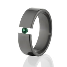 Emerald Black Ring, Tension Set Ring, 7mm Ring