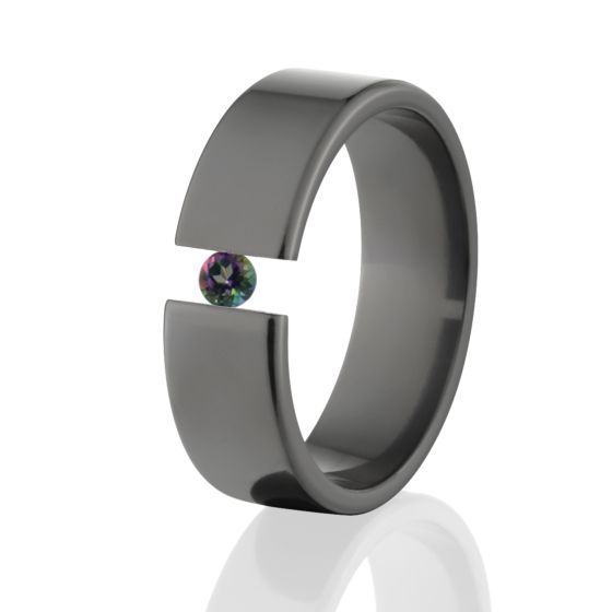 Mystic Topaz Black Zirconium ring, Tension Ring, 7mm Ring