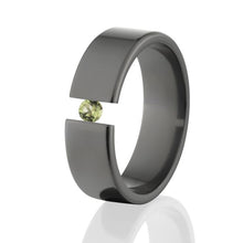 Peridot Black Ring, Tension Set  Ring, 7mm Ring