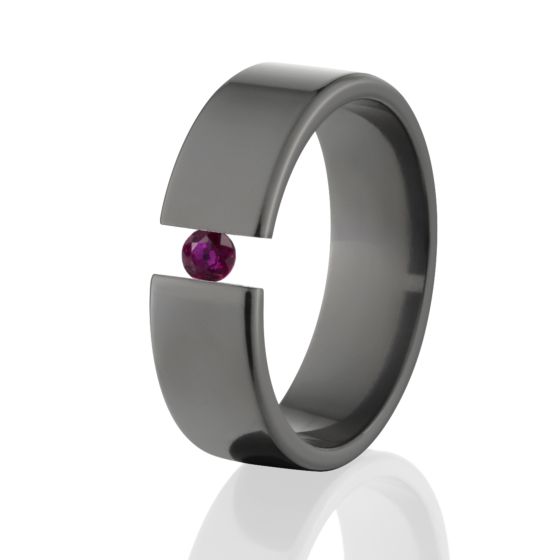 Black Ruby Tension Set Ring, 7mm Ring
