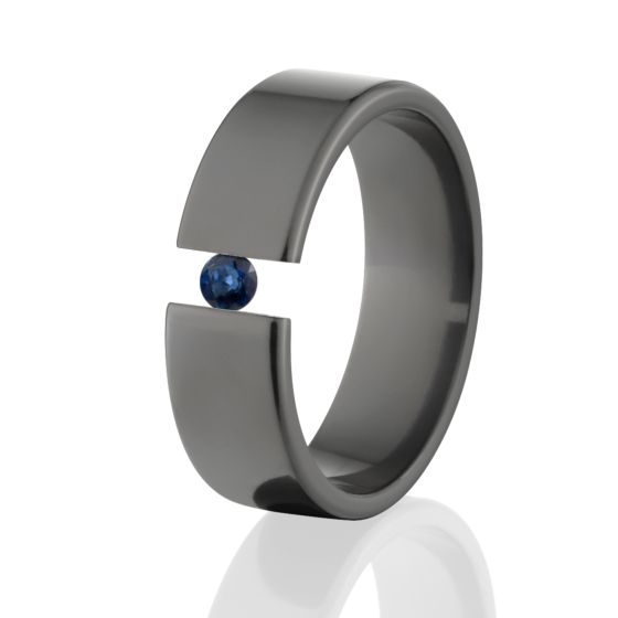 Sapphire Black Tension Ring, Tension Set 7mm Ring