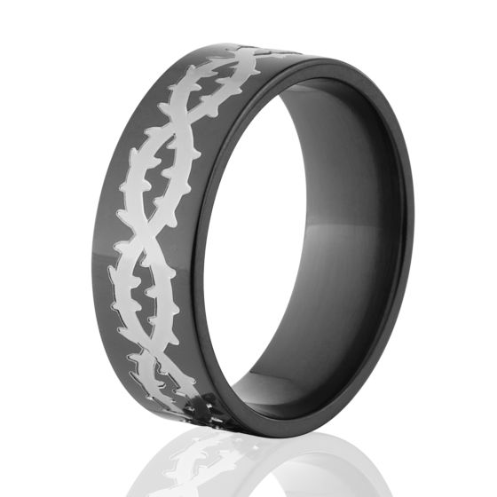 Black Zirconium Tribal Ring, Tribal Ring, 8mm Ring