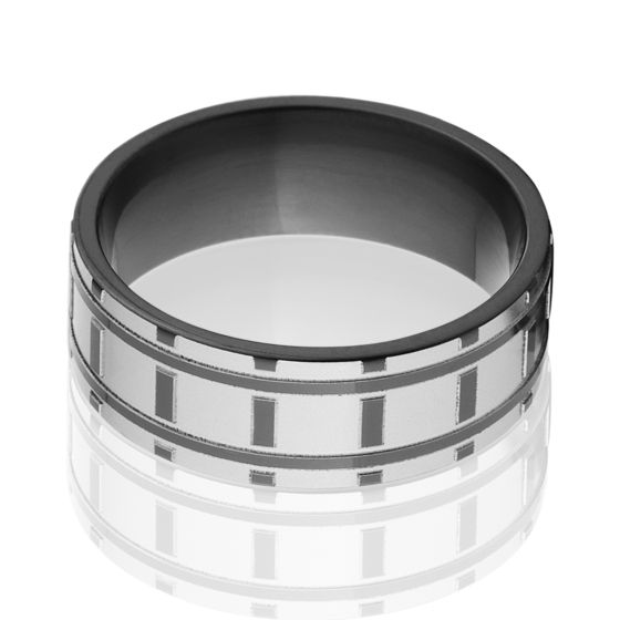 Train Track Black Zirconium Ring, 8mm Ring