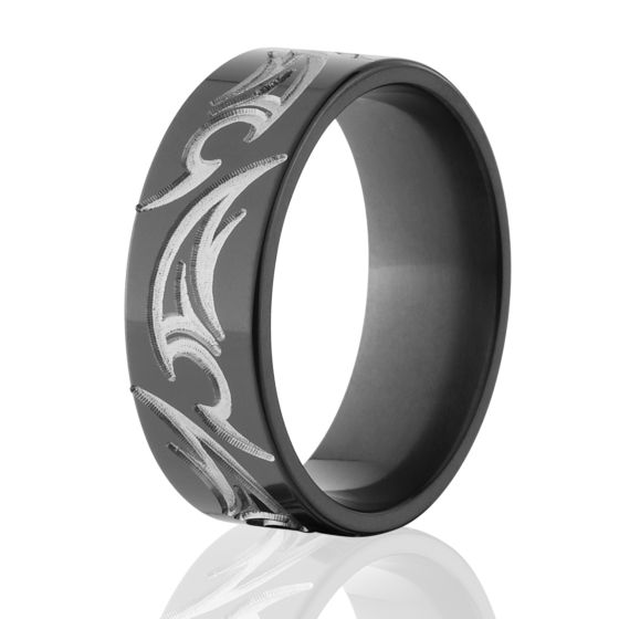 Tribal Tattoo Ring, Black Zirconium Ring, 8mm Ring