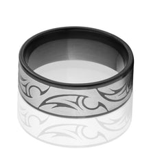 Tribal Tattoo Ring, Black Zirconium Ring, 8mm Ring