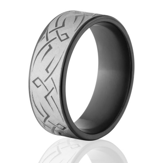 Black Zirconium Tribal Designed Ring, 8mm Ring