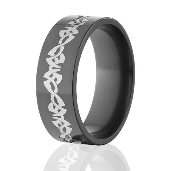 Tribal Ring, Black Zirconium Ring, 7mm Ring