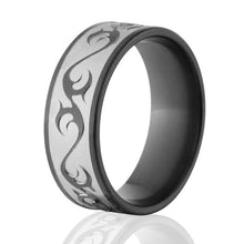8mm Tribal Design Ring, Black Zirconium Ring