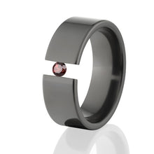 Garnet Flat Cut Ring, Black Tension Ring, 8mm Ring