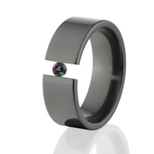 Flat Mystic Topaz Ring, Black Zirconium Ring, 8mm Ring