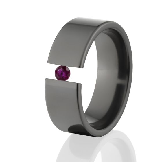 Flat Cut Ruby Ring, Black Tension Ring, 8mm Ring