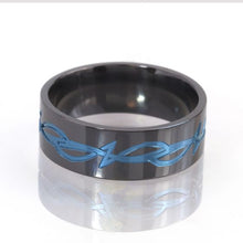 Blue Anodized Tribal Ring, Black Zirconium Ring, 8mm Ring