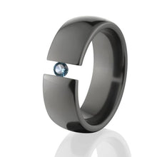 Blue Topaz Black Zirconium Ring, Tension Set Ring, 8mm Ring