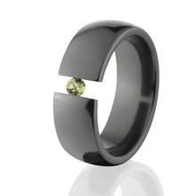 Peridot Ring, Black Zirconium Ring, Tension Set Ring