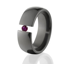 Ruby Black Zirconium Ring, Tension Set Ring, 8mm Ring