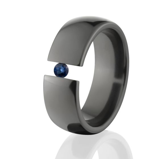 Black Zirconium, Sapphire Ring, Tension Set Ring, 8mm Ring