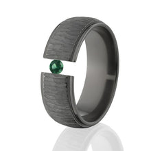 Black Tree Bark Ring, Black Zirconium, Emerald