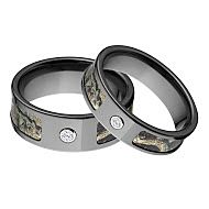 Mossy Oak Break Up Infinity Camo Rings, Camouflage Wedding Ring Set, Break Up Infinity Black Zirconi