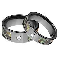 Mossy Oak New Break Up Camo Rings, Camouflage Wedding Ring Set, New Break Up Black Zirconium Camo ri