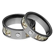 RealTree Snow Camo Rings, Camouflage Wedding Ring Set, RealTree Snow Black Zirconium Camo rings w/ D
