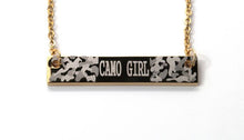 Camo Girl Jewelry, Camo Pendant, Camo Bar Necklace