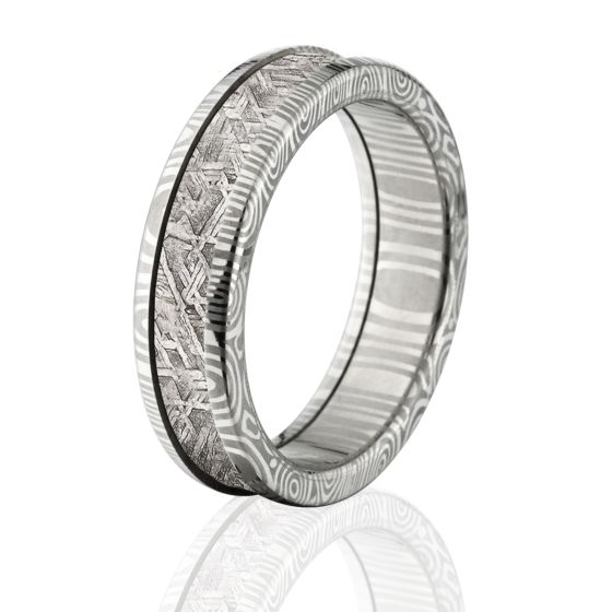 6mm Meteorite Wedding Band Gibeon Meteorite Ring & Combo Damascus Steel