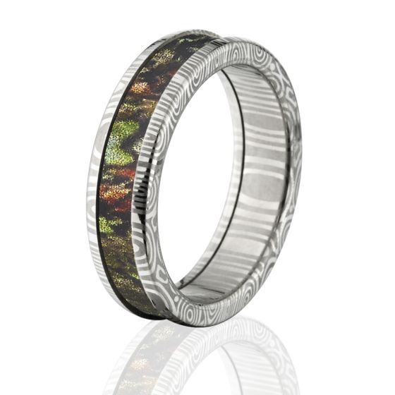6mm Damascus Steel Mossy Oak Camo Rings, Obsession Camo Band