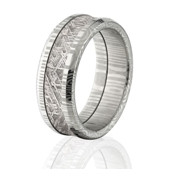 Meteorite Ring & Damascus Steel Wedding Rings