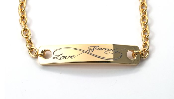 Love Family Infinity Bar Pendant, Stainless Steel Gold Bracelet