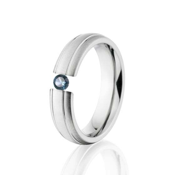 6mm Blue Topaz Ring, Blue Topaz Tension Set Ring, 6mm Titanium Ring