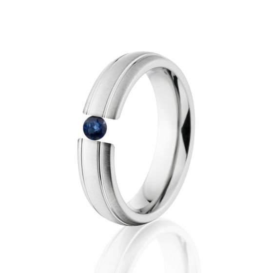 Sapphire Ring, 6mm Titanium Ring, Sapphire Tension Set Ring