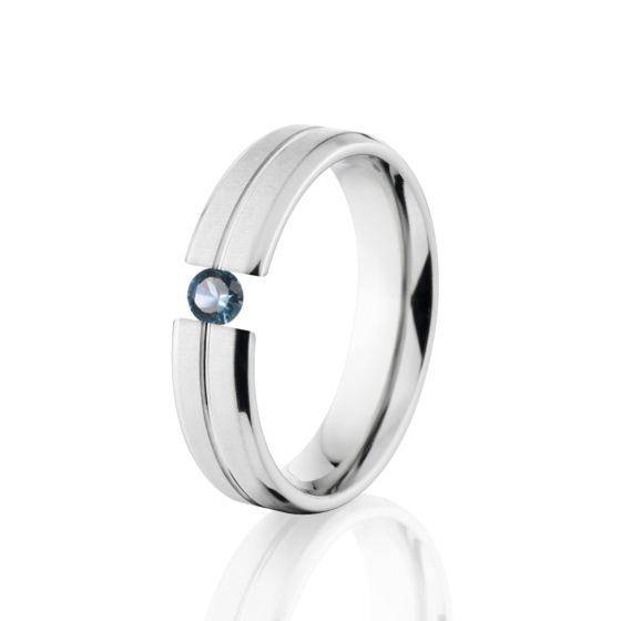 5mm Blue Topaz Ring, Tension Set Blue Topaz Ring, Titanium Ring