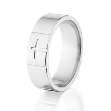 7mm Horizontal Cross 14k White Gold Rings, Comfort Fit Bands, USA MADE Wedding Band